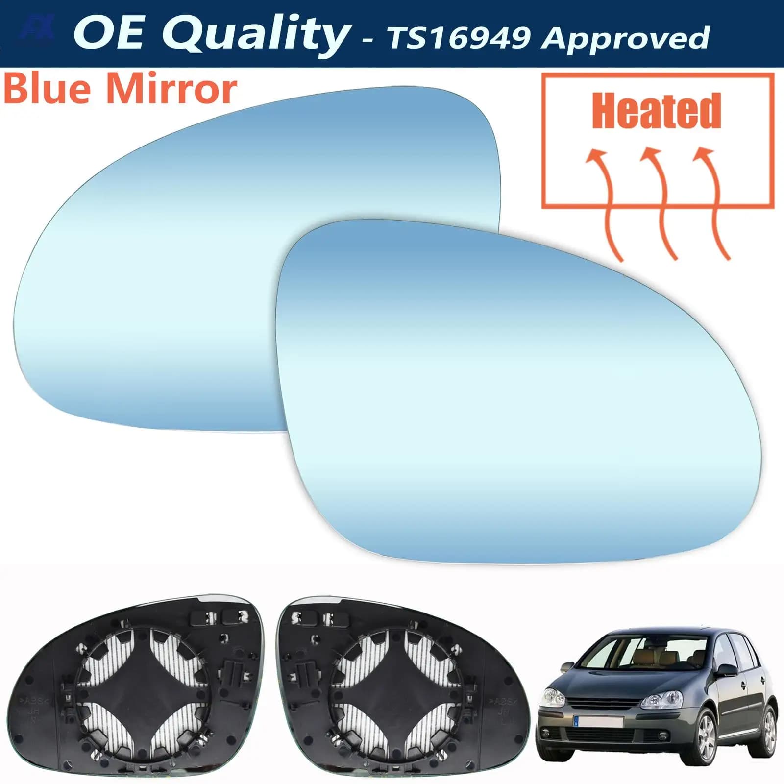 Rétroviseur chauffant côté gauche droit, verre bleu LH RH, lentille de remplacement pour VW Golf 5 M