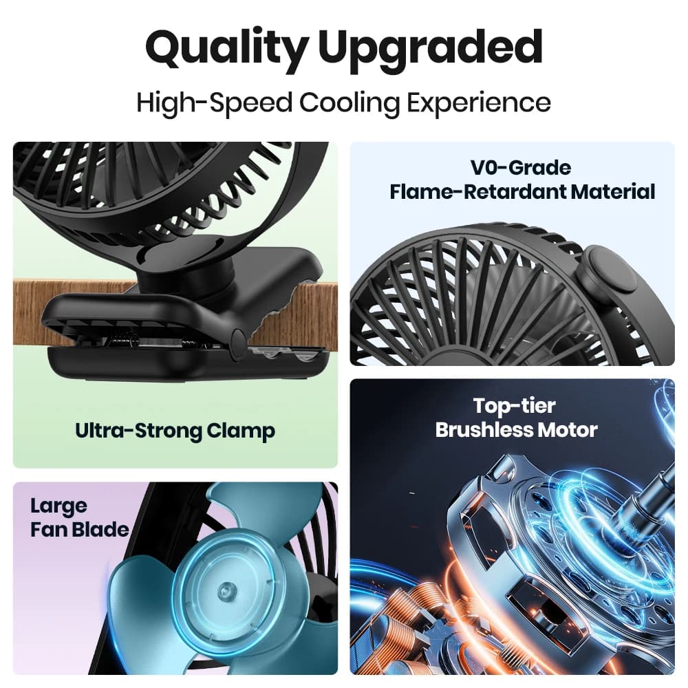 TOPK Mini ventilateur portable à clipser, ventilateur de bureau USB, vent silencieux à 3 vitesses 72