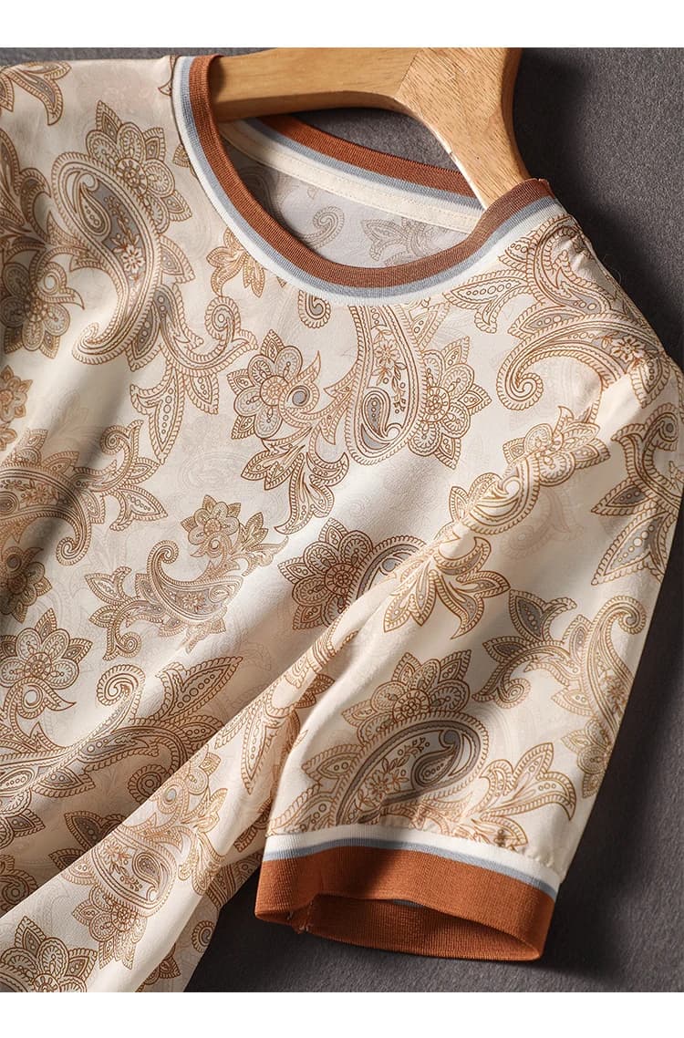 T-shirt à Manches Courtes en Mousseline de Soie pour Femme, Vêtement Élégant et Décontracté, de Haut