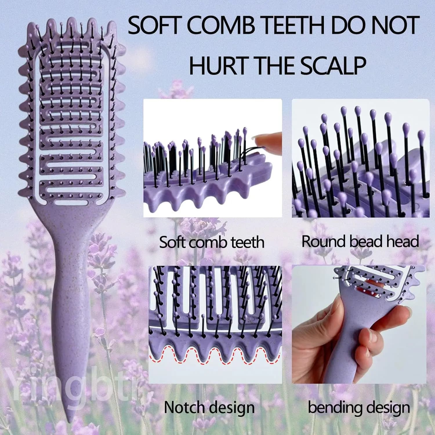 Brosse de coiffure 3 en 1 pour boucles, brosse à cheveux démêlante ajourée, peigne à cheveux emmêlé,