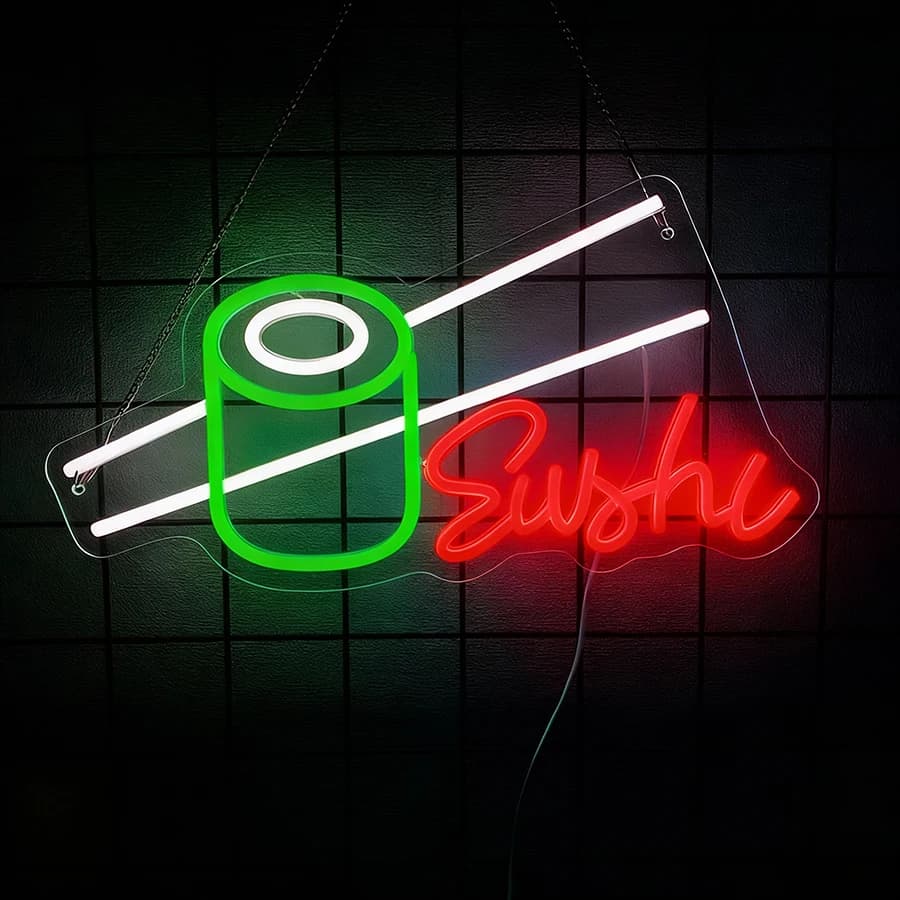 SUSHI Enseigne Néon pour Décoration Murale, Panneau Ouvert LED pour Affariens, Alimenté par USB pour