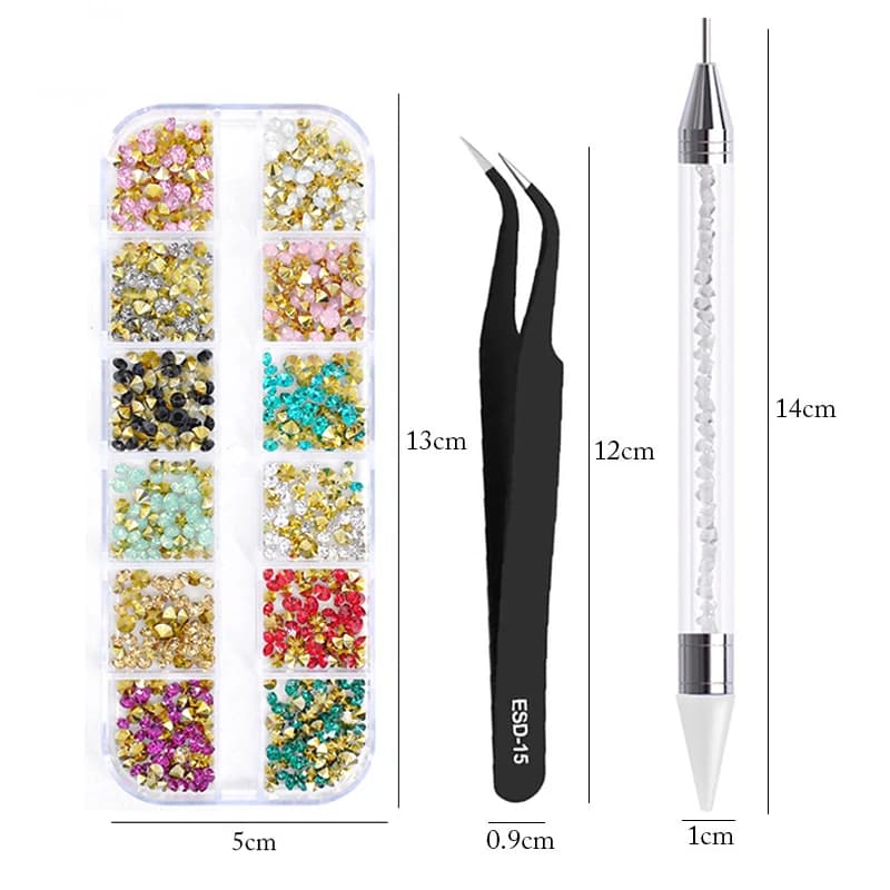 nail art  accesoires ongle decoration strass ongle Strass multi-tailles 3D cristal, 3 pièces/ensembl
