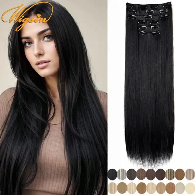 WIGSIN synthétique 6 pièces/ensemble 24 pouces Extensions de cheveux longs raides Clip-in résistant 