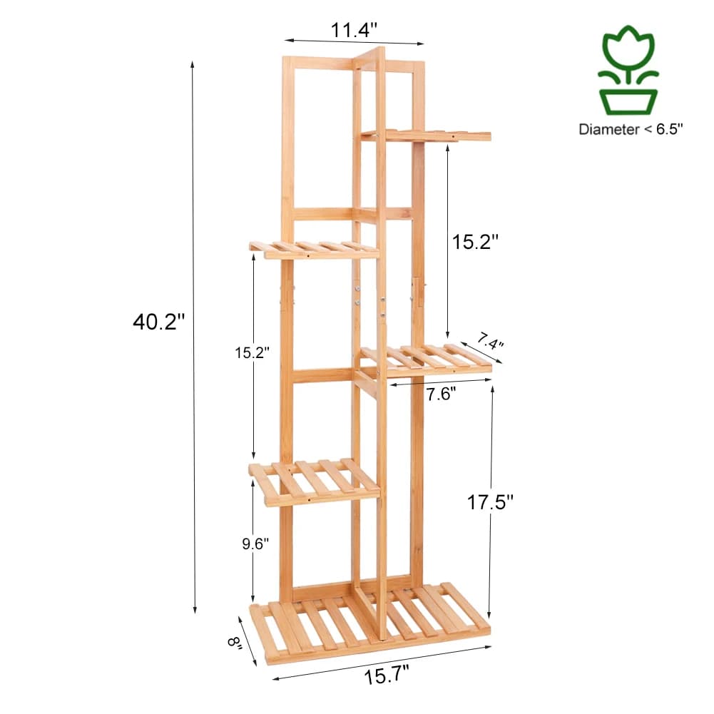 Présentoir de fleurs d'angle pour plantes en bambou, 5/6 niveaux de haut, pour intérieur et extérieu