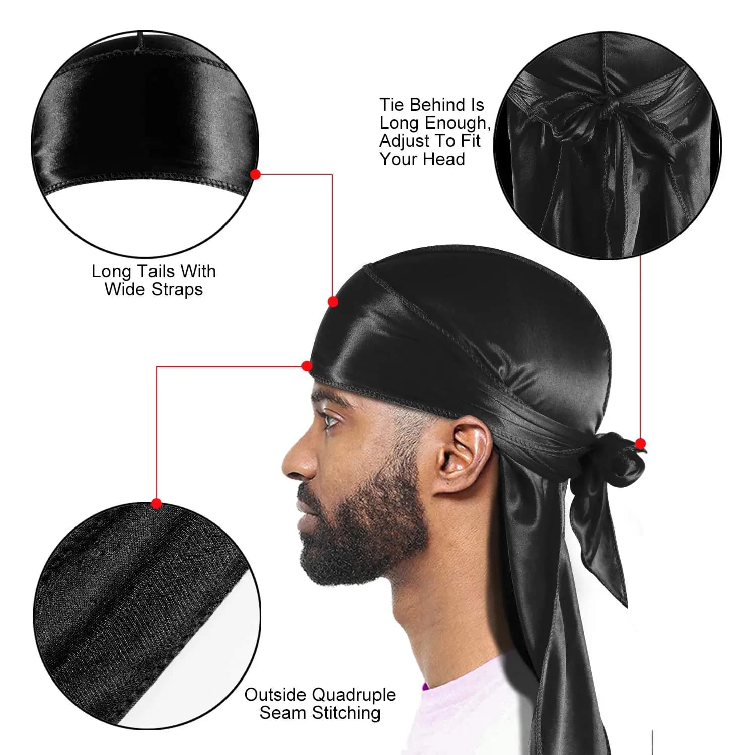 3 pièces bandeaux Durag soyeux Durag pour hommes femmes avec vague libre casquette Durags Pack avec 