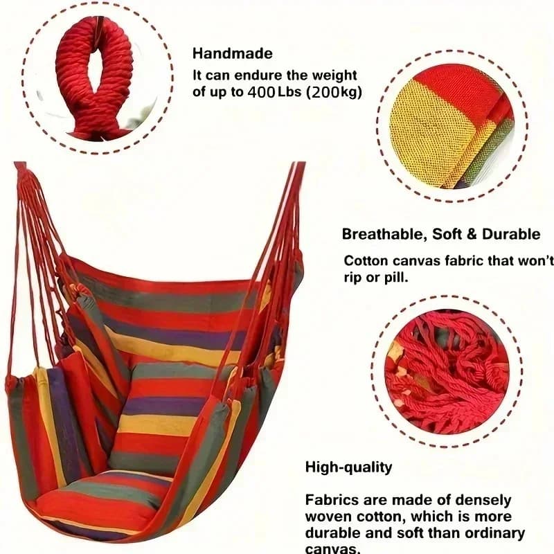 Hamac chaise en toile rayée colorée, sans coussin, durable, pour intérieur/extérieur/camping, idéal 