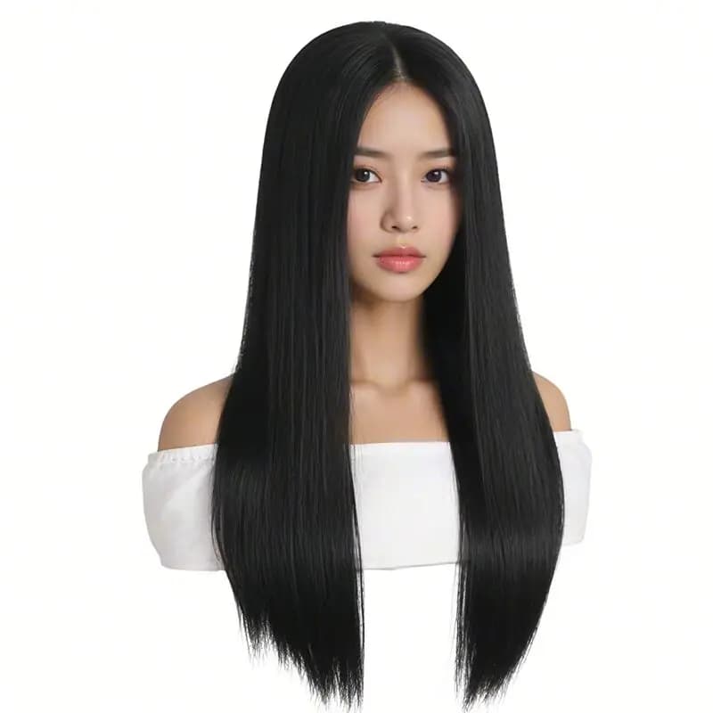 Perruque longue et droite élégante pour femme – Cheveux synthétiques résistants à la chaleur pour co