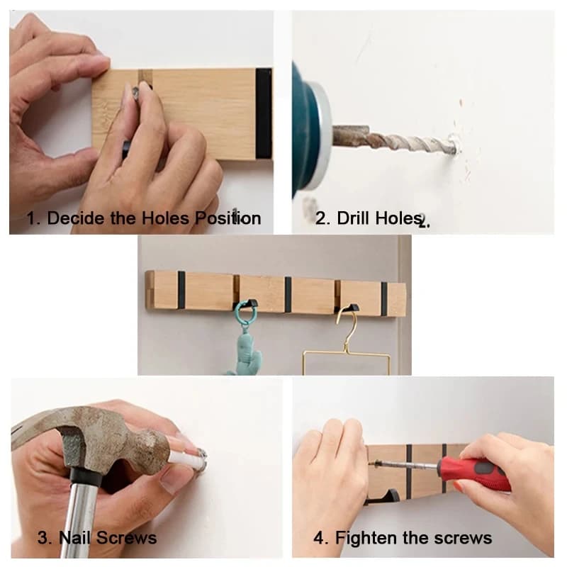 Crochets muraux pliables en bambou pour vêtements, étagère pour vêtements ménagers, porte-serviettes