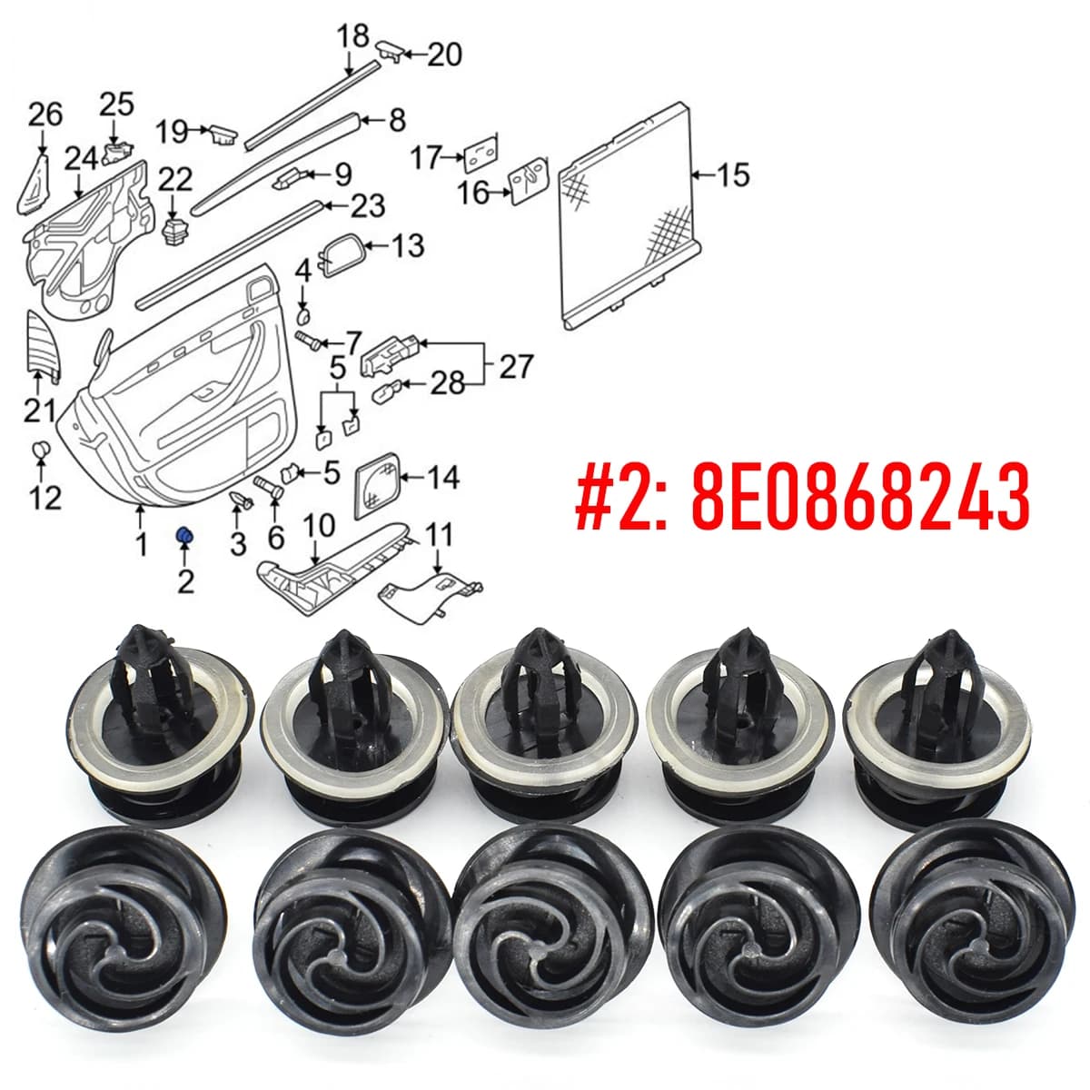 Clips de fixation pour carte de porte intérieure de voiture, 10/20 pièces, 8E 0868243   Pour VW Audi