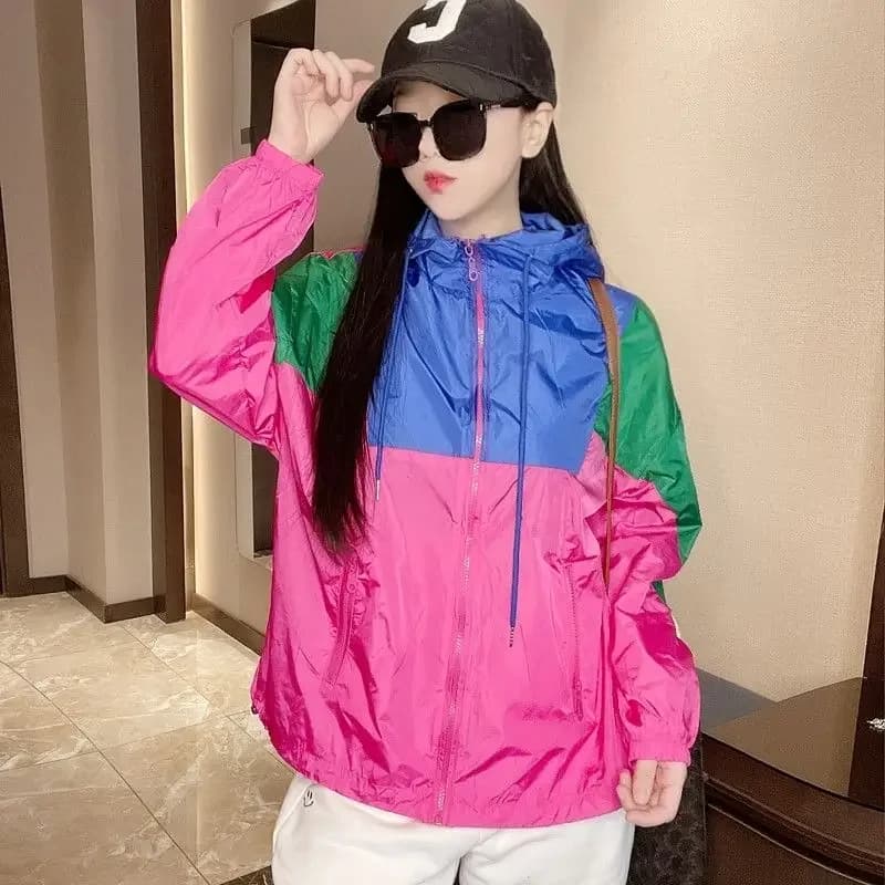 Veste à capuche à manches longues pour femmes, sweat-shirt, vêtements de protection solaire, patchwo