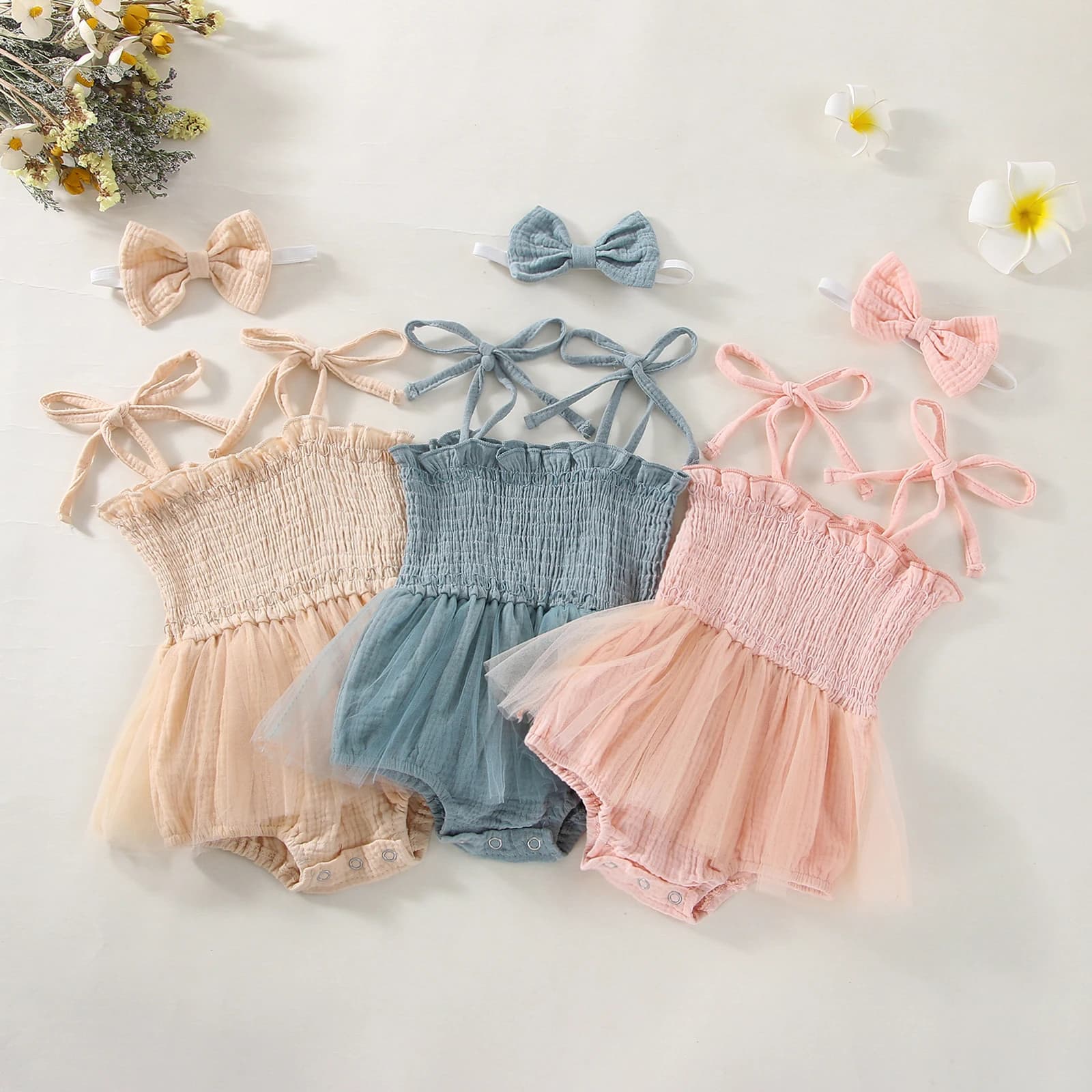 Barboteuse à Épaules Dénudées pour Bébé Fille, Robe Tutu Brodée Florale, Combinaison avec Ourlet en 