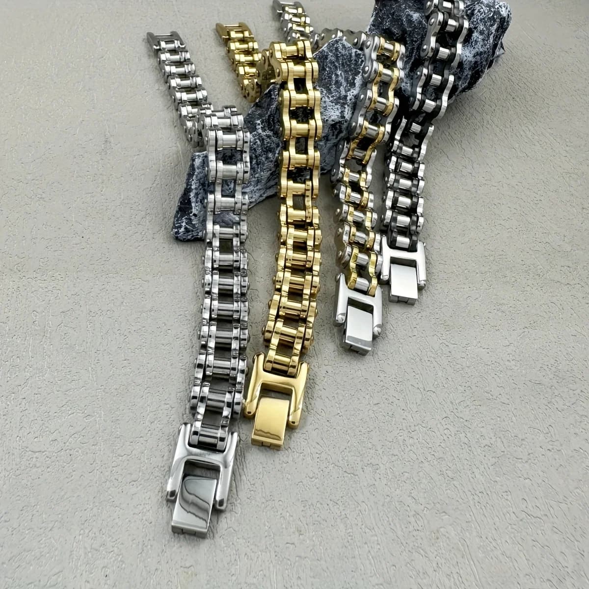 1 pièces Punk Rock acier inoxydable motard hommes Bracelet lien chaîne moto vélo vélo chaîne Bracele