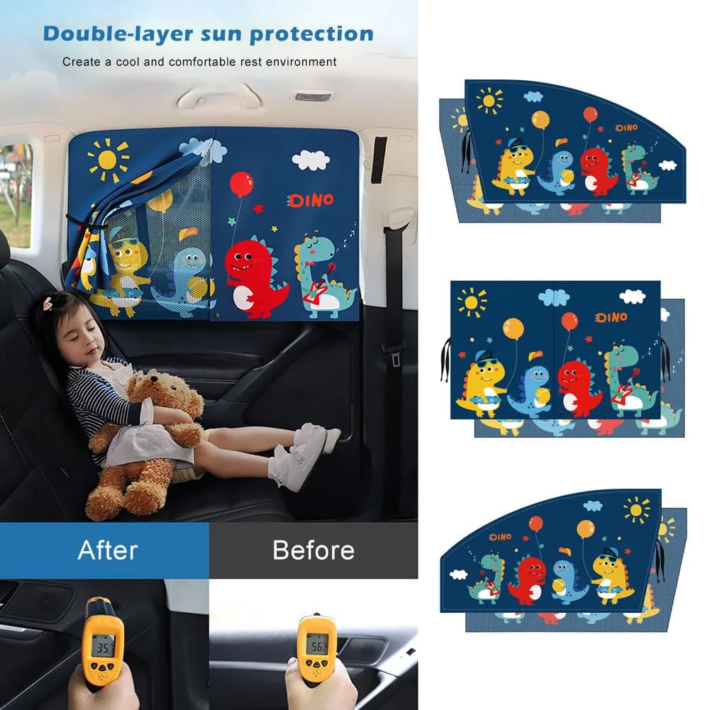 Pare-soleil magnétique télescopique pour fenêtre de voiture, 2 couches, moustiquaire, couverture sol