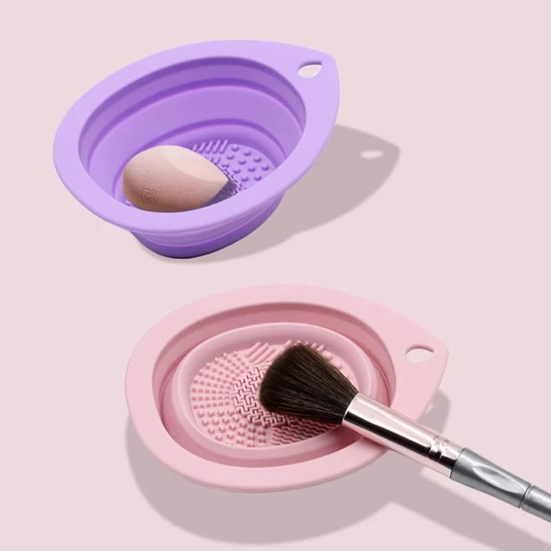 Nettoyeur de pinceaux de maquillage en Silicone, bol de nettoyage de bouffantes de poudre pliante, p