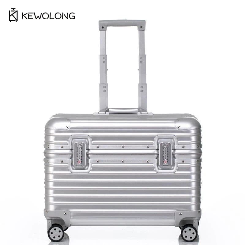 Valise en aluminium à coins arrondis, bagage cabine rigide à ouverture par le haut avec roulettes à 