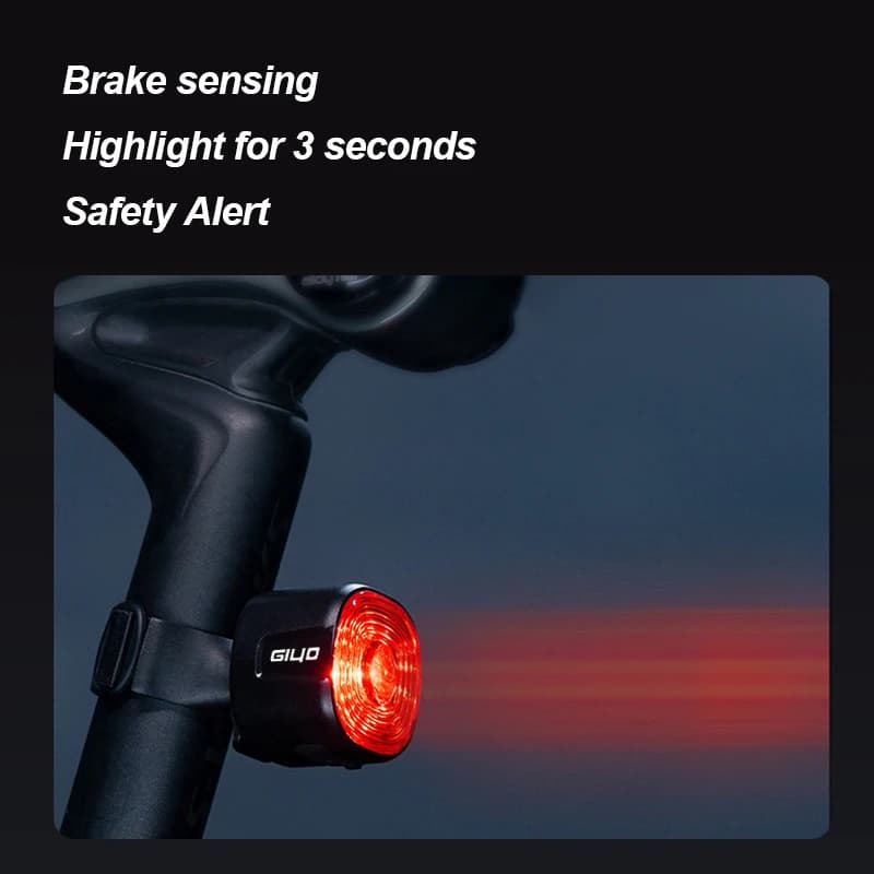 GIbalance-enquêter arrière de sécurité pour vélo de nuit, charge USB, étanche, LED, détection de fre