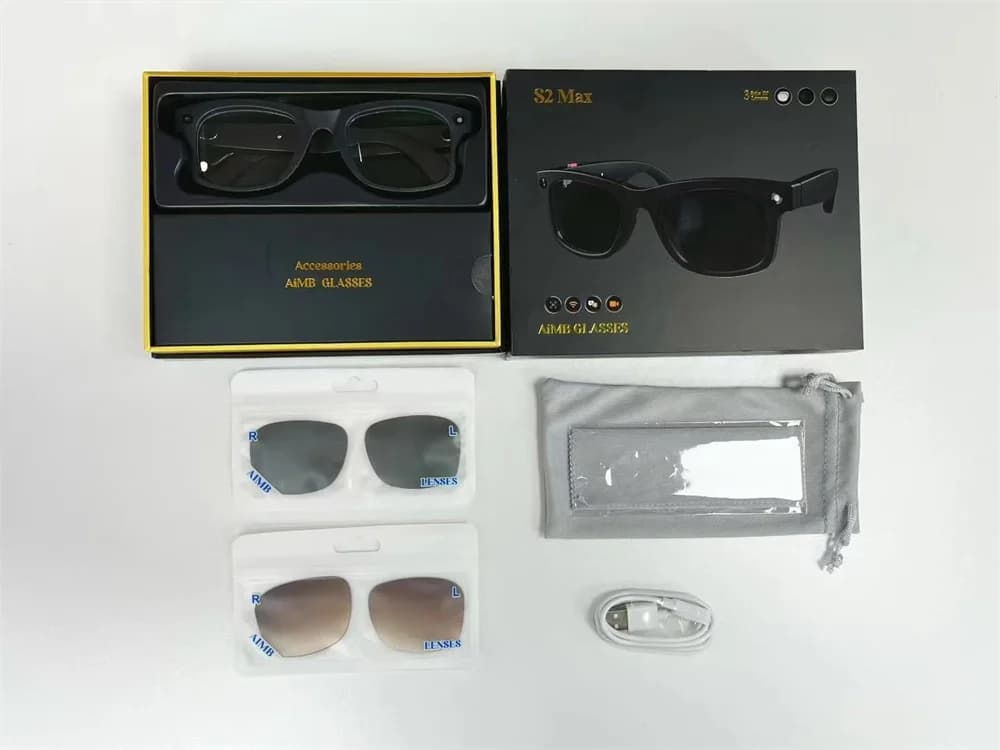 Lunettes Intelligentes AIMB S2 Max avec Caméra HD 500W Pixels, Traduction IA, Enregistrement Vidéo, 