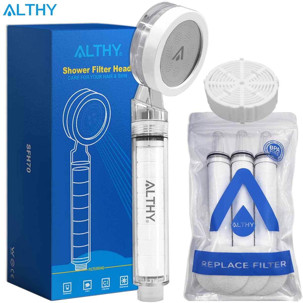 ALTHY – pomme de douche à main haute pression SPA, filtre à eau, réduit le chlore et les métaux lour