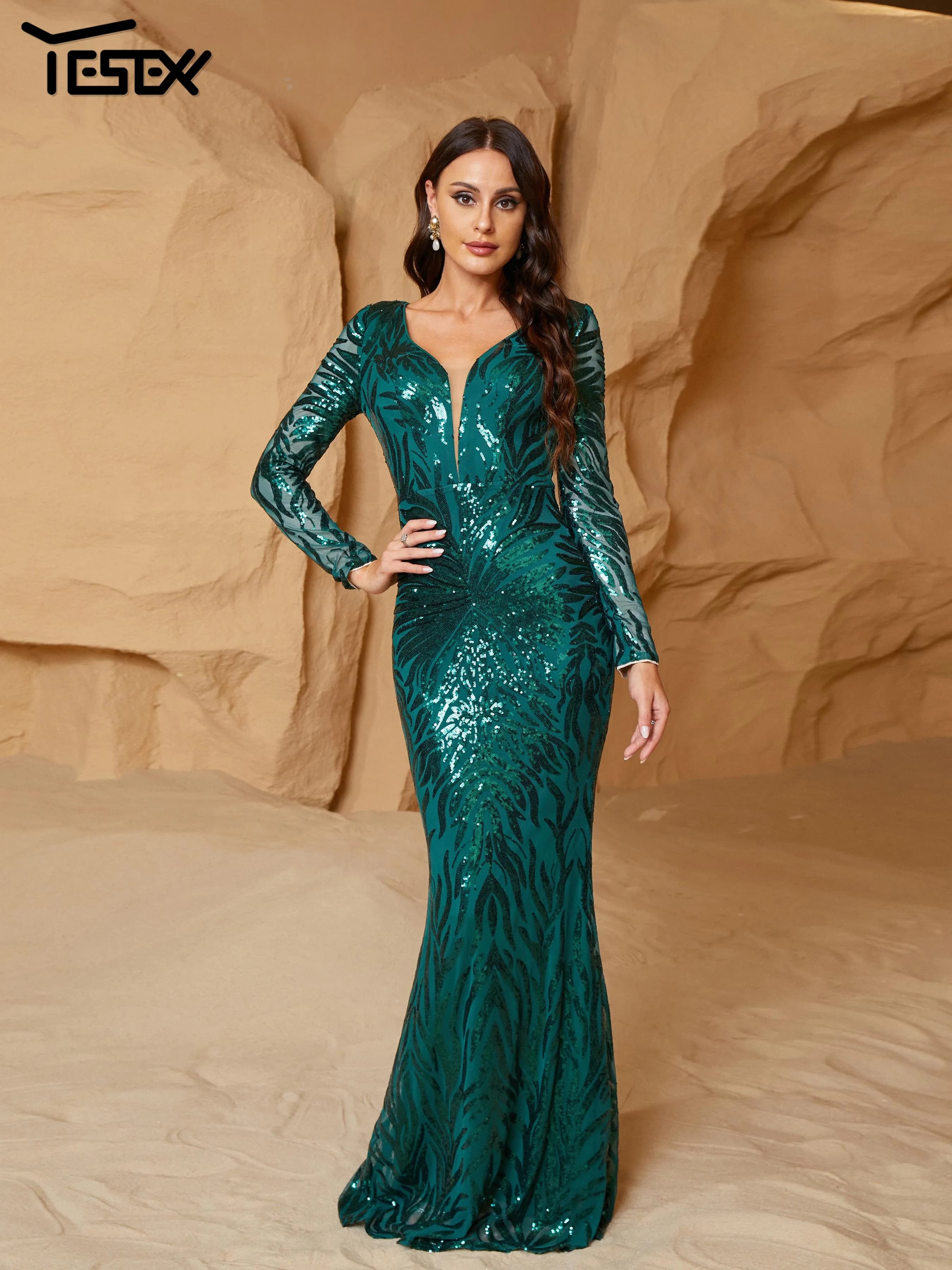 Yesexy-Robe de Soirée Sirène Verte à Paillettes pour Femme, Col en V, Élégante, Belle, VincFormelle,