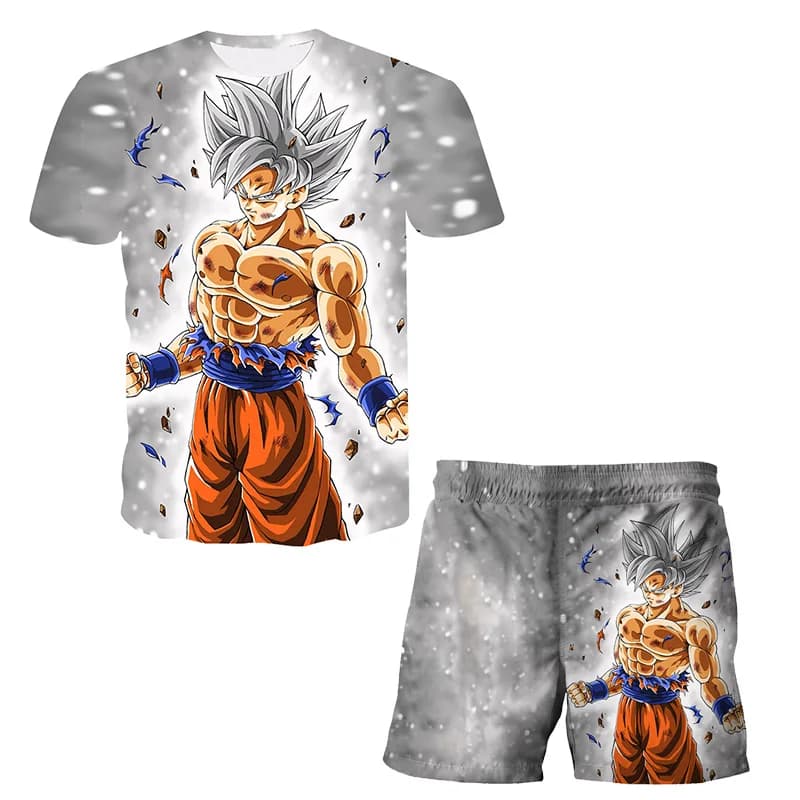 T-shirt Dragon Ball Z de dessin animé japonais pour enfants, ensemble deux pièces, T-shirt + short, 