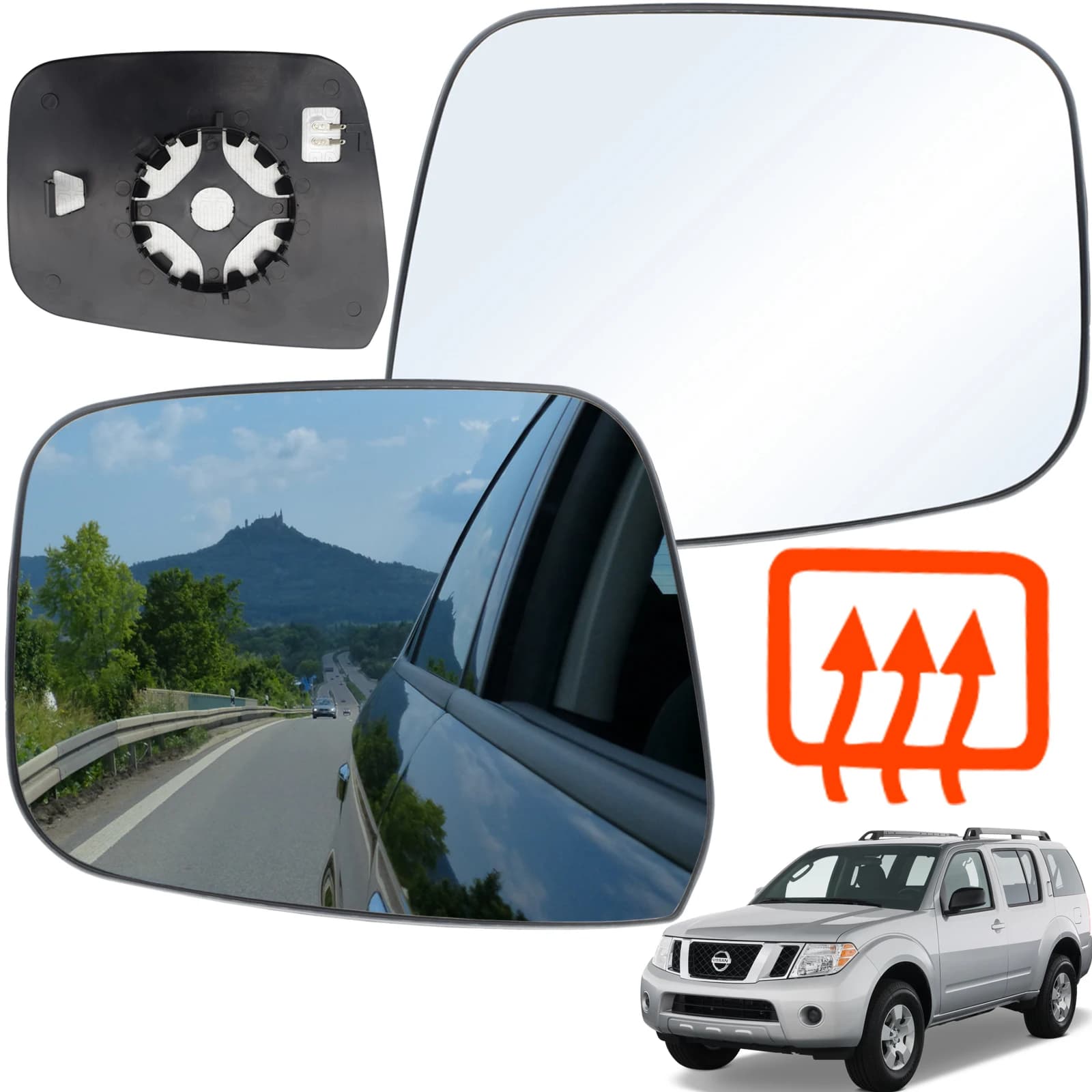 Rétroviseur Latéral de Porte Droite en Verre pour Nissan Navara D40, Atofinder R51 2005 - 2013 W/Pla