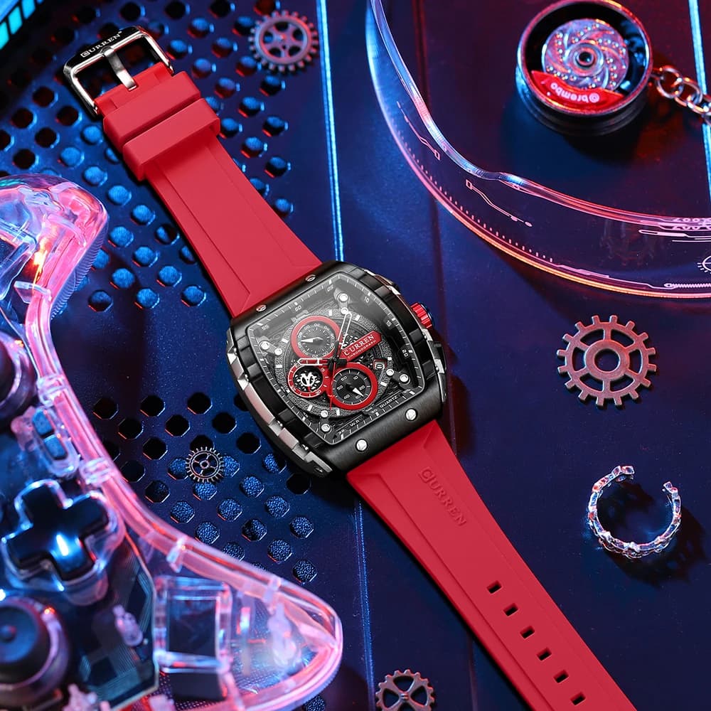 CURREN mode hommes montre marque unique design carré luxe quartz sport bande montres hommes étanche