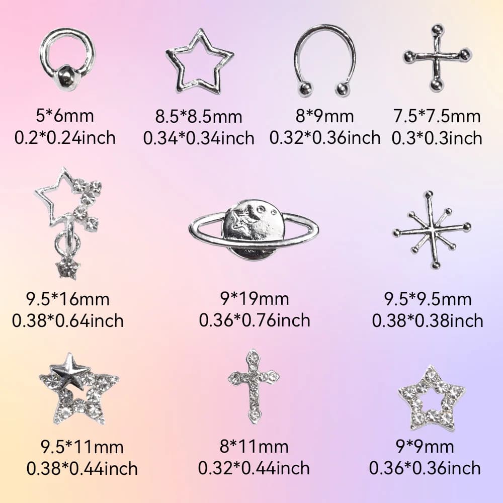 70 pièces breloques pour ongles en forme d'étoile pour ongles en acrylique, décoration d'art d'ongle