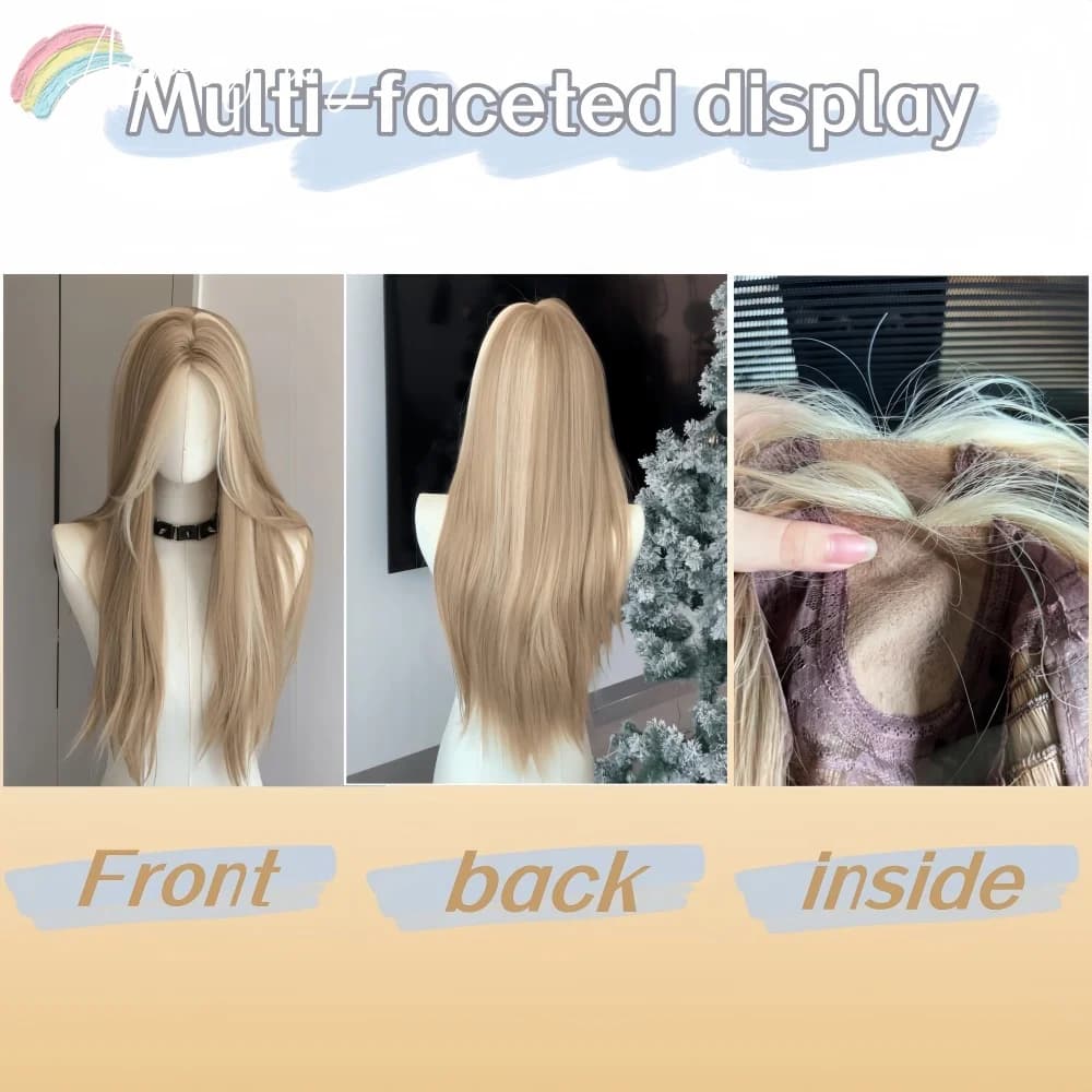 Perruque Blonde pour femmes longue ligne droite Blonde marron perruque asiatique américaine dentelle