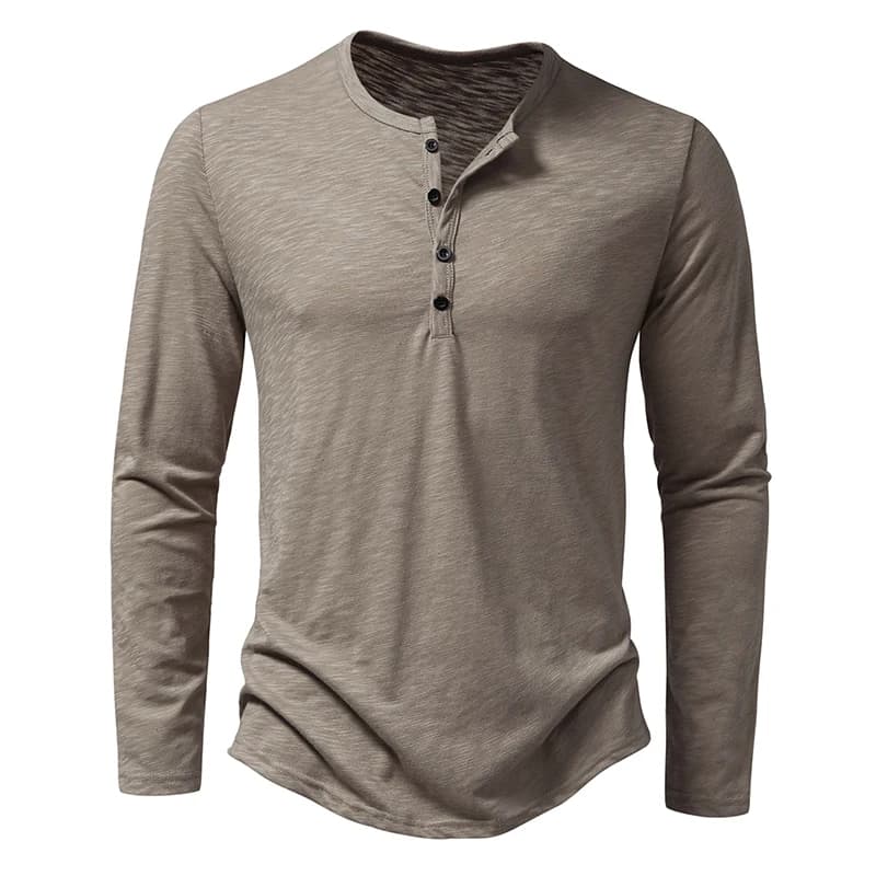 Nouveau hommes coton Henley t-shirt à manches longues T-Shirts basique décontracté bouton col respir