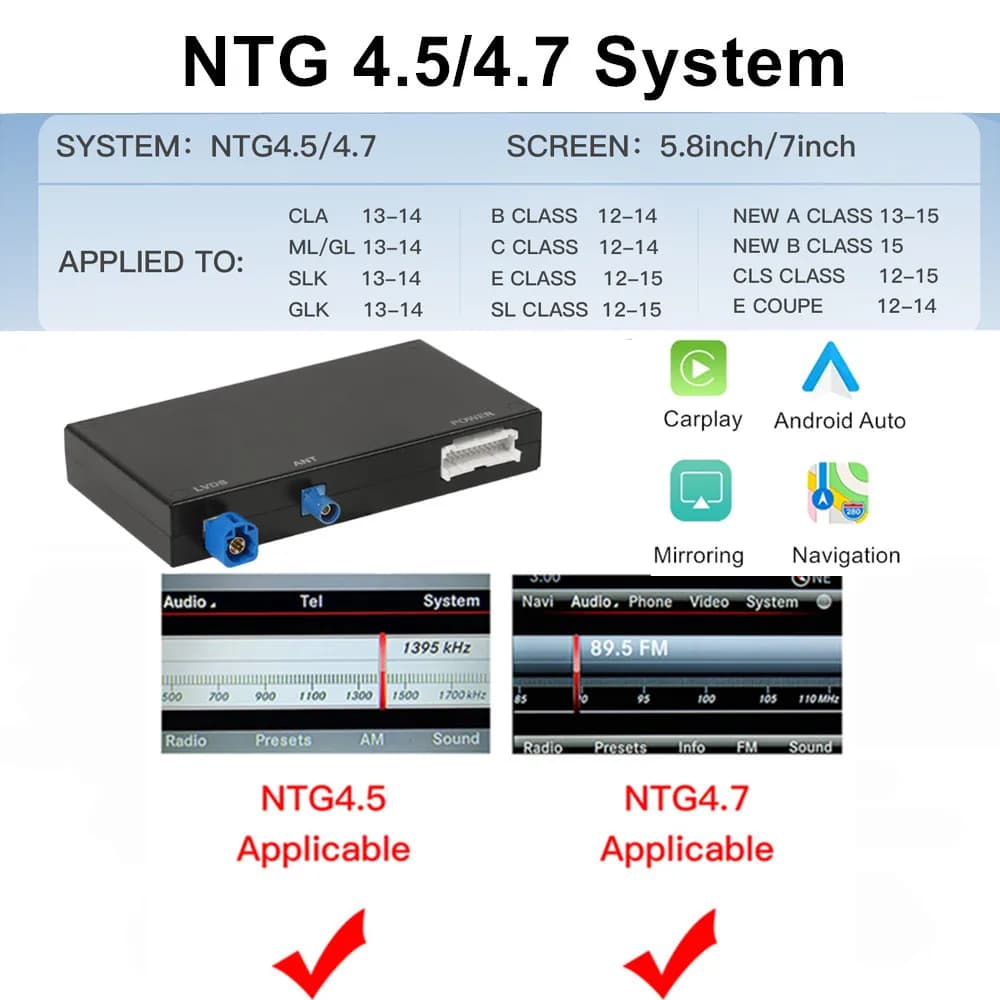 Navigation GPS sans fil CARABC CarPlay Android Auto pour Mercedes Benz A B C E CLA CLS GLA GLC GLK S