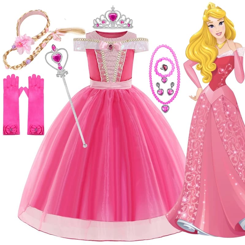 Robe Disney La Belle au Bois Dormant Aurora pour filles, déguisement fantaisie pour fête d'anniversa