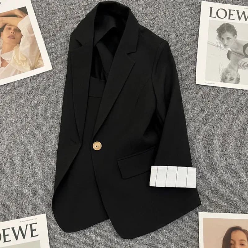 Veste fine rayée avec poignets d'abricot pour femme, manteau imbibé, blazer décontracté, mode coréen