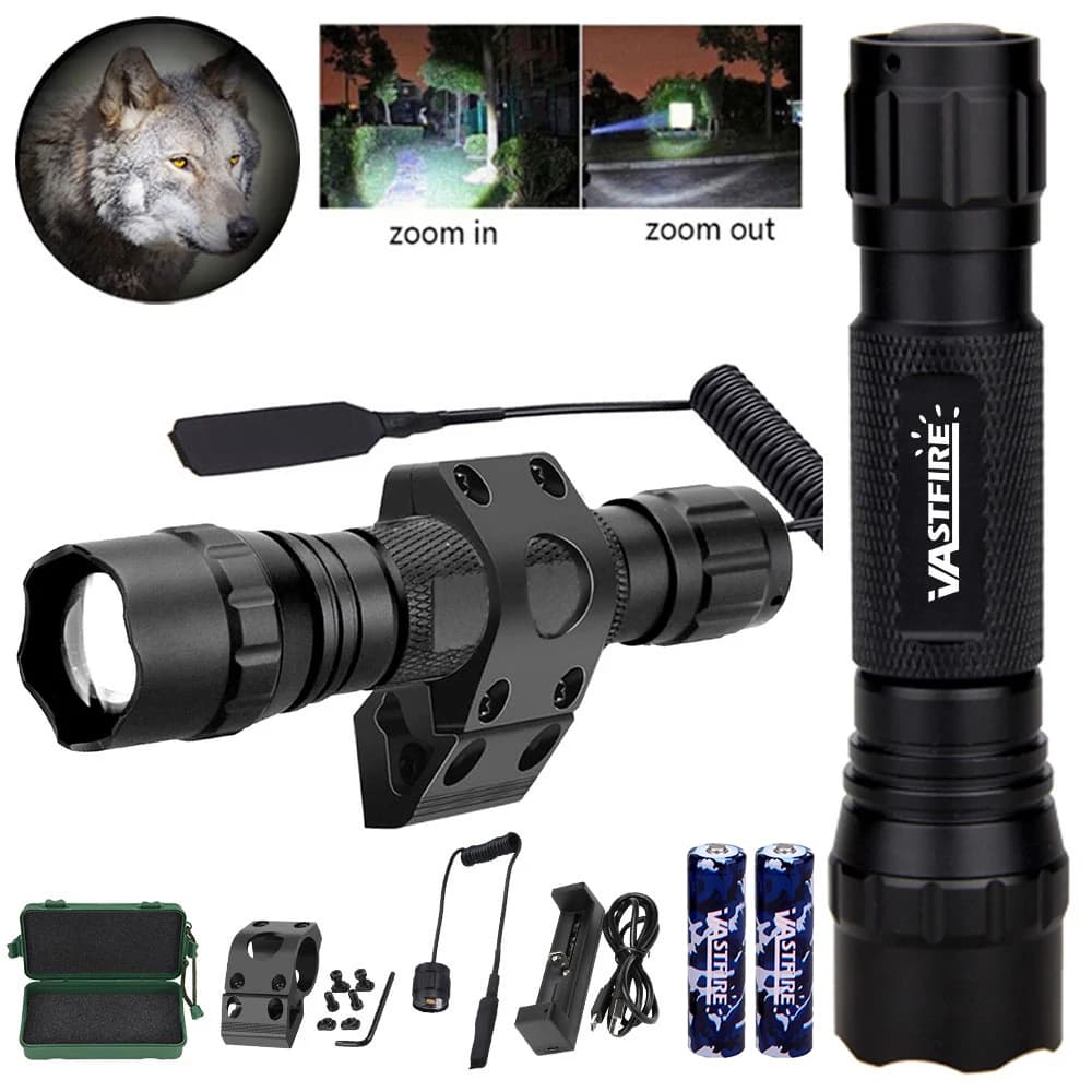Lampe de poche super lumineuse, torche zoomable, haute puissance, chasse nocturne, camping en plein 