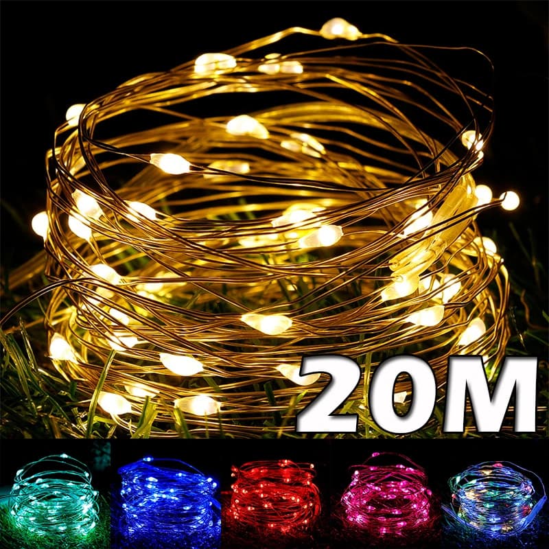 20M LED lumières fil de cuivre chaîne lumières USB guirlande fée éclairage cordes pour vacances noël