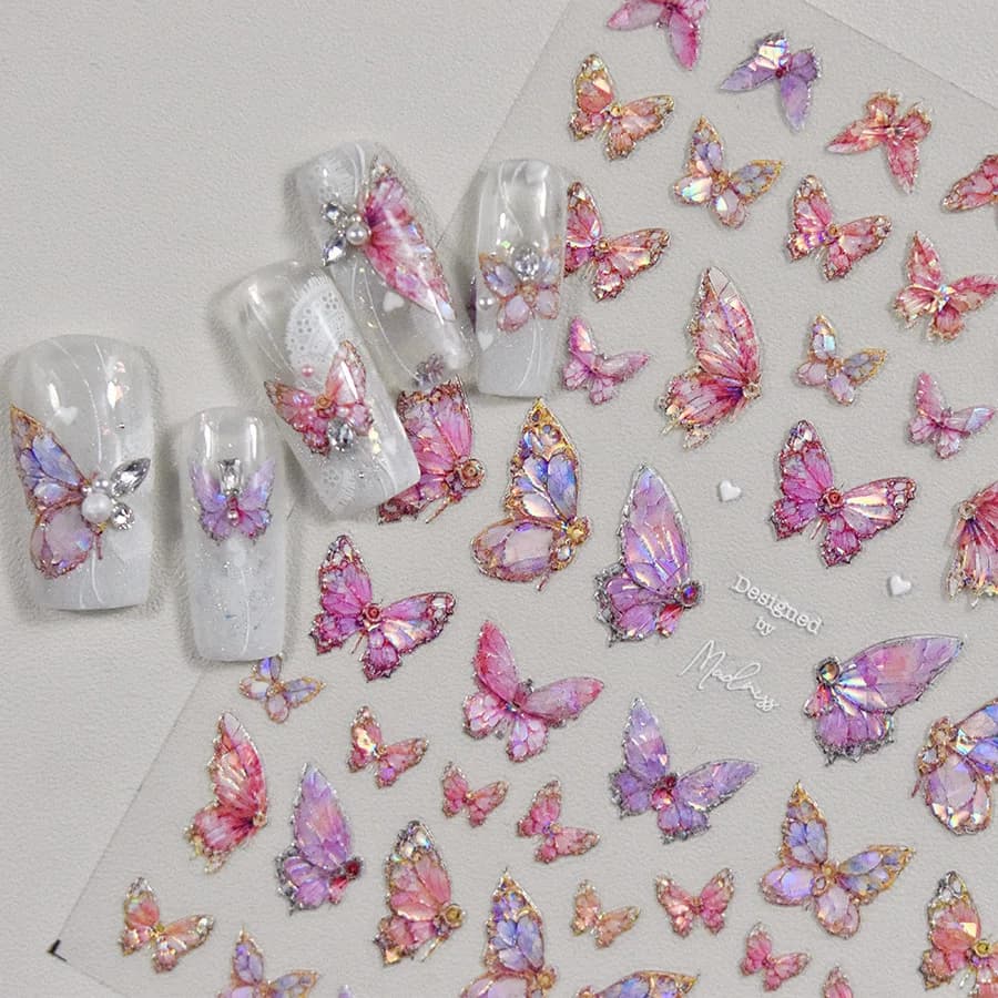 Autocollants pour Nail Art papillon aurore en relief 5D, 1 pièce, autocollants auto-adhésifs pour dé