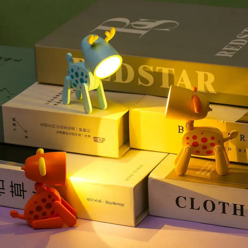 Mini lampe LED en forme de dessin animé, mignon, chiot, cerf, dinosaure, ornement de bureau, lampe d