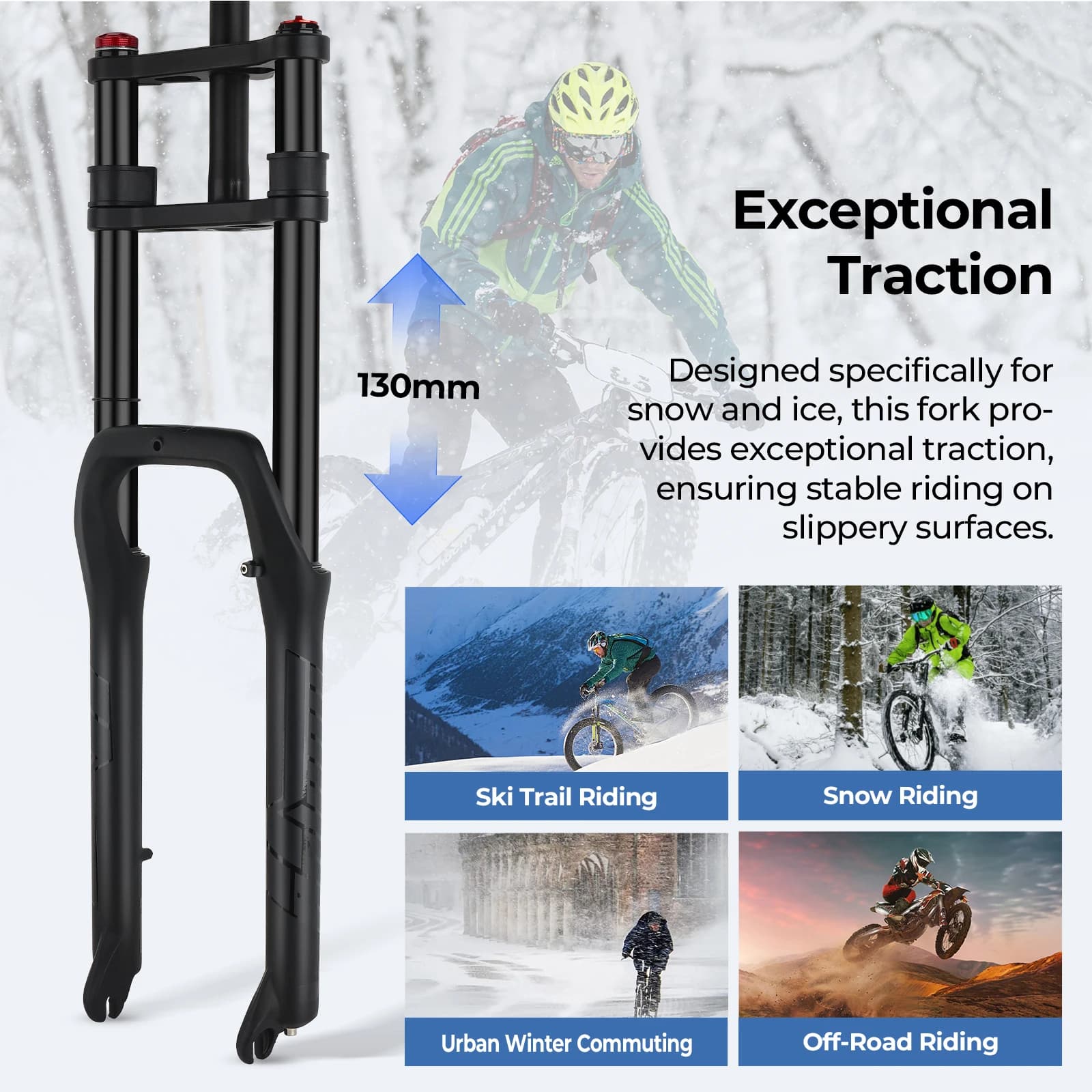 BOLANY fourche avant de neige à Double épaule 20*4.0 pouces/26*4.0 pouces fourche vtt 130mm fourche 