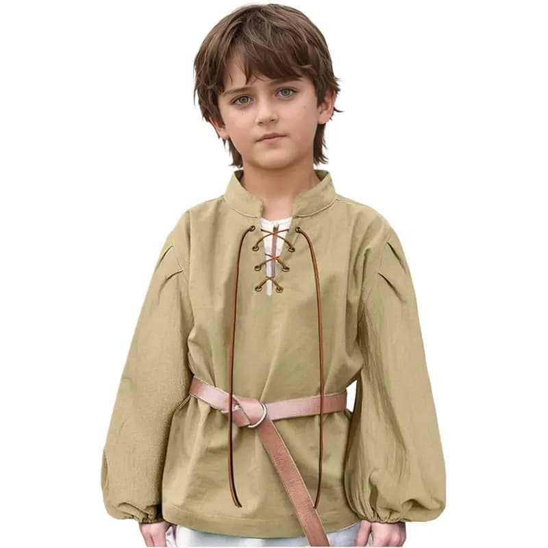 Chemise de Pirate médiévale pour garçons, Costume de la Renaissance à lacets pour Halloween, Jacobit