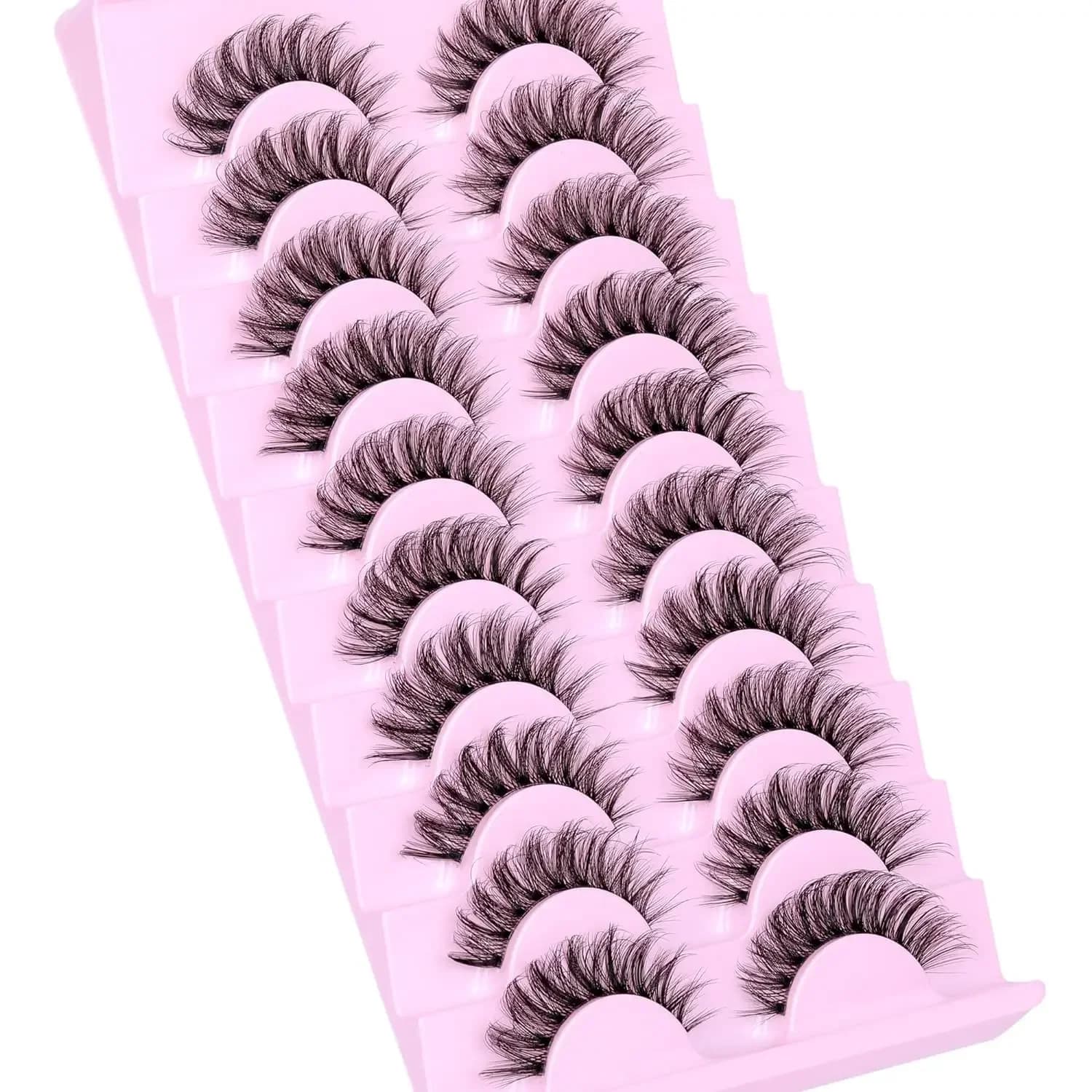 10 paires de cils naturels cils moelleux D Curl cils 3D Volume vaporeux faux cils bandes bande clair