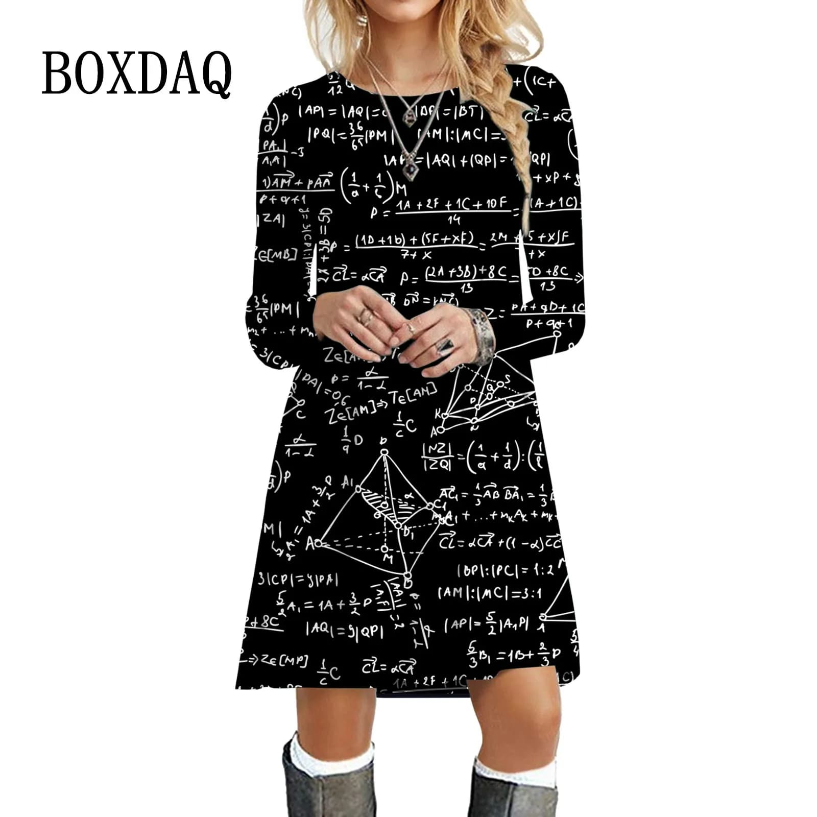 Robes de formule mathématique pour femmes, figure, vêtements grande taille, manches longues, rue adt