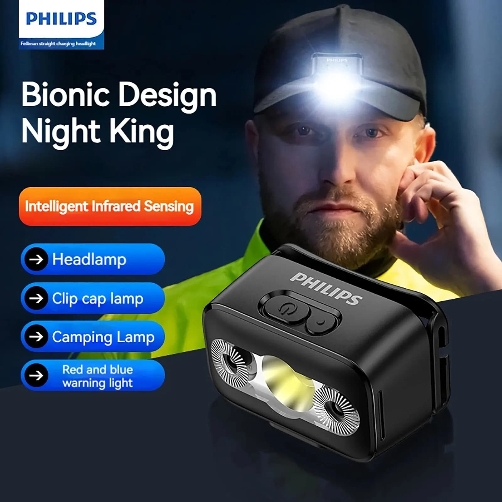 PHILIPS-Lampe de sauna LED aste de type C, lampe de poche à capteur, lampe de sauna extérieure, lant