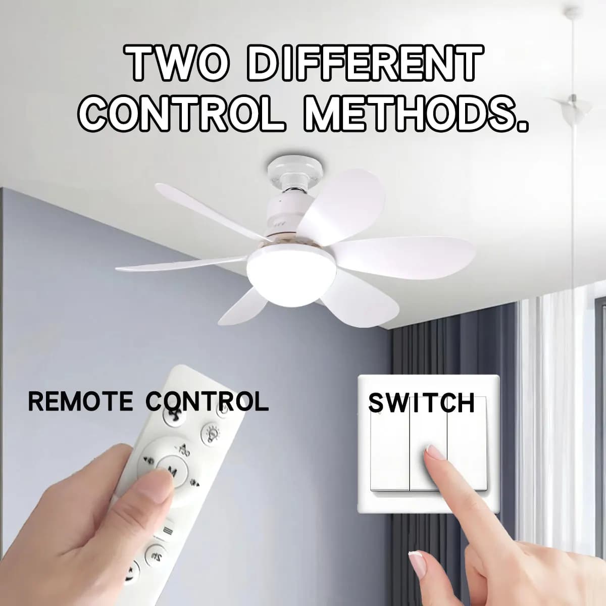 Petit ventilateur de plafond de 16,53 pouces avec lumière LED 30W, base E27, télécommande, 3 vitesse