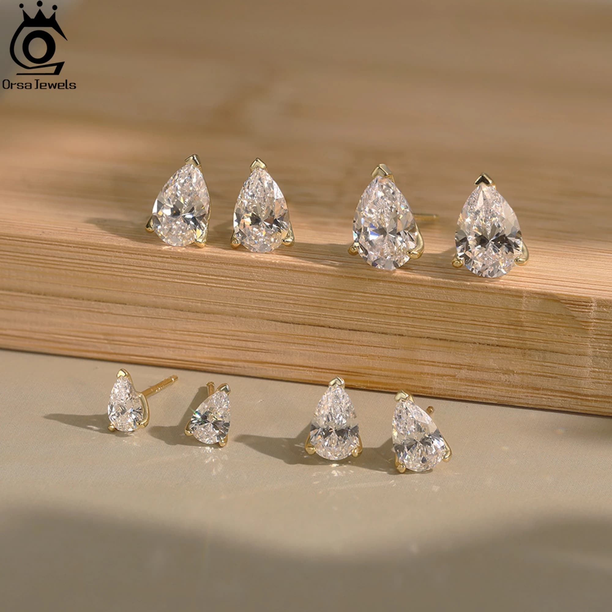 ORSA JEWELS Boucles d'oreilles en argent sterling 925 avec pierre de zircone coupée en forme de gout