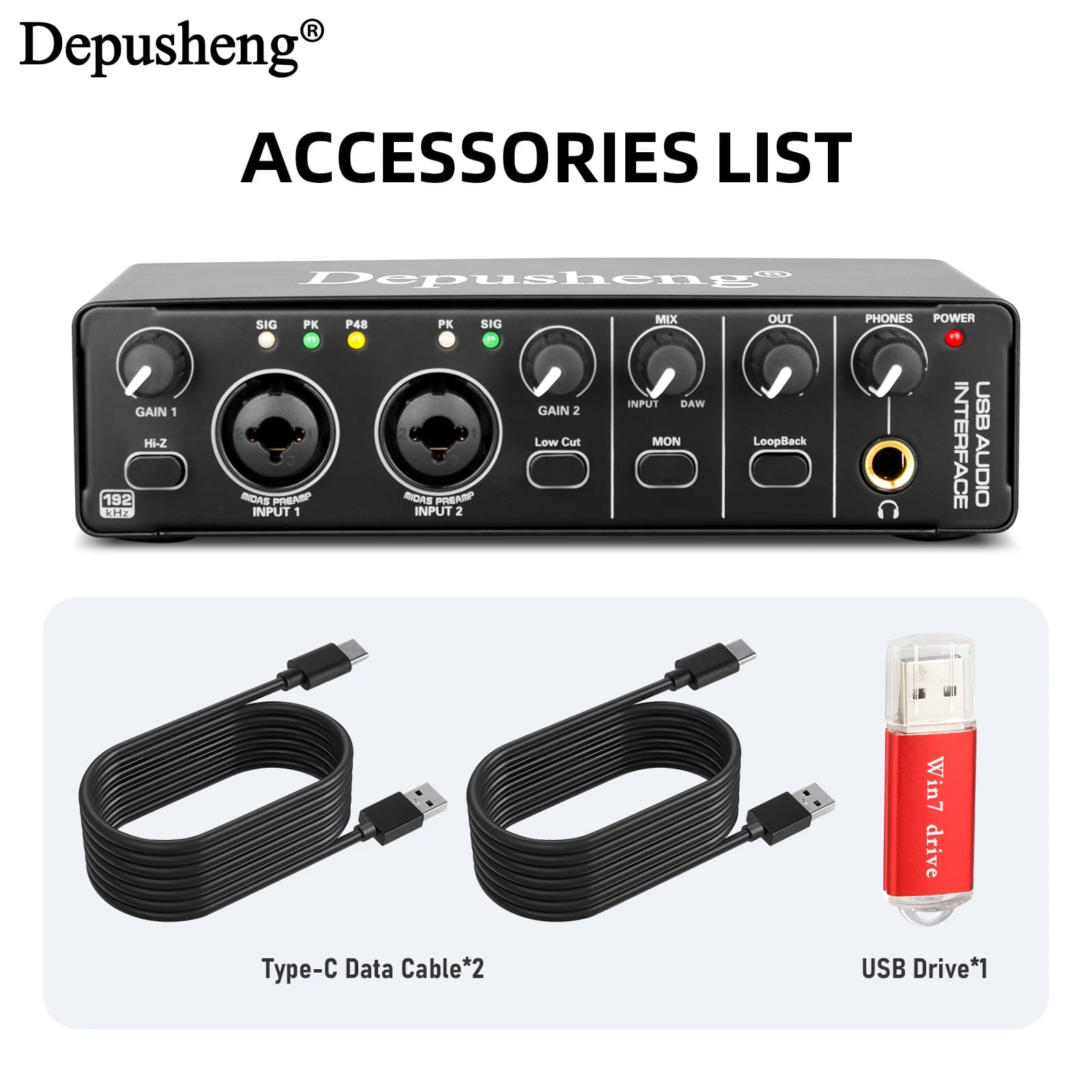 Interface audio Depusheng MD22 USB 3.0, carte son avec monitoring pour enregistrement live de guitar