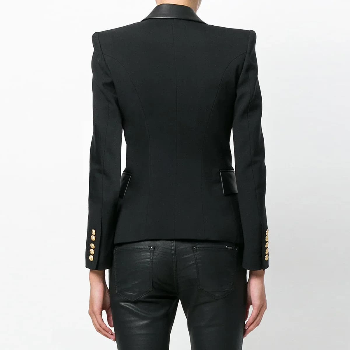 Automne hiver mode couture en cuir PU coupe ajustée à manches longues revers Double boutonnage costu