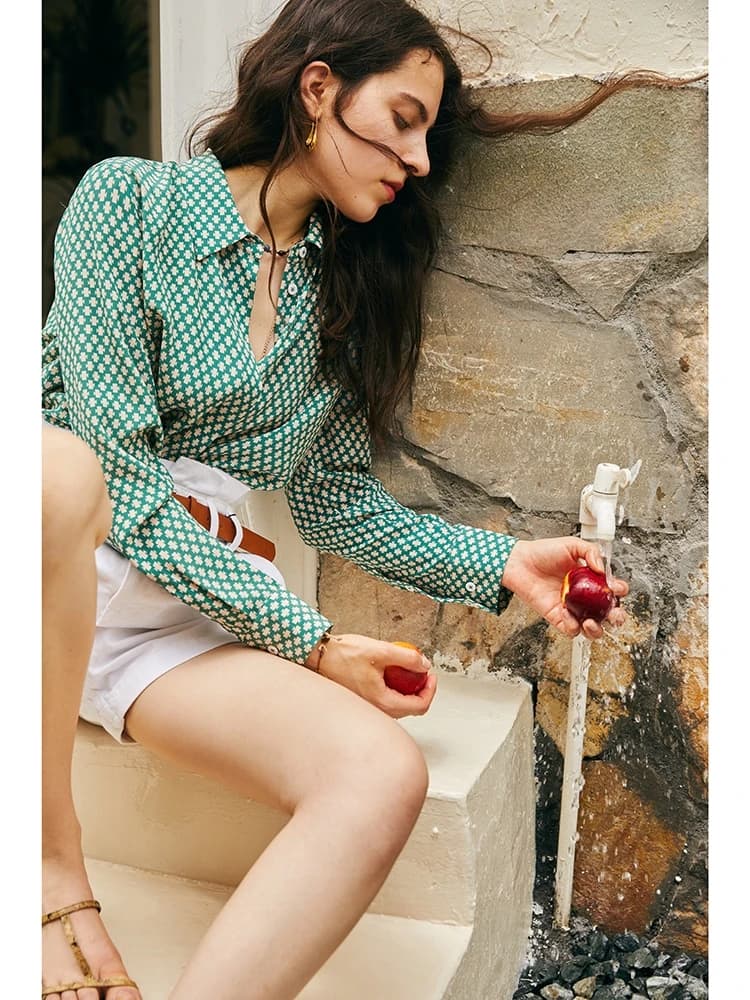SuyaDream, chemises imprimées pour femmes, crêpe 100% soie, manches longues, chemisiers à carreaux g