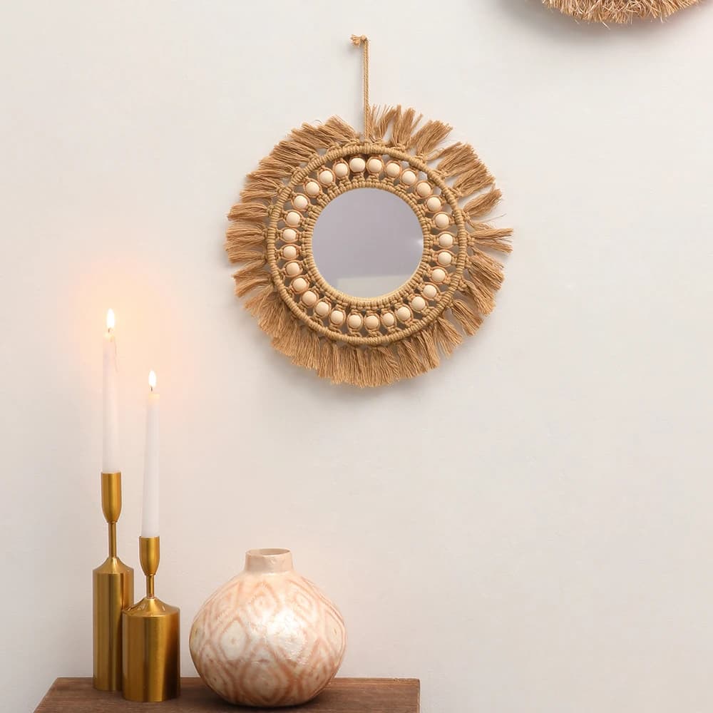 Miroirs Muraux Ronds Tissés à la Main, Décoration Murale pour Appartement, Salon, Chambre à Coucher,