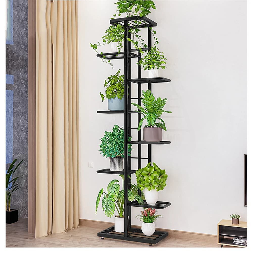 Support pour plantes en métal à 8 niveaux, 9 supports pour plantes en pot d'intérieur et d'extérieur