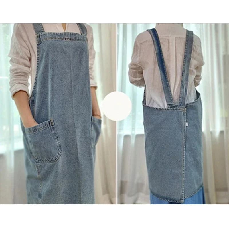 Robe coréenne en Denim pour femmes, tablier en tissu de coton, pour jardin, cuisine, cuisson, access