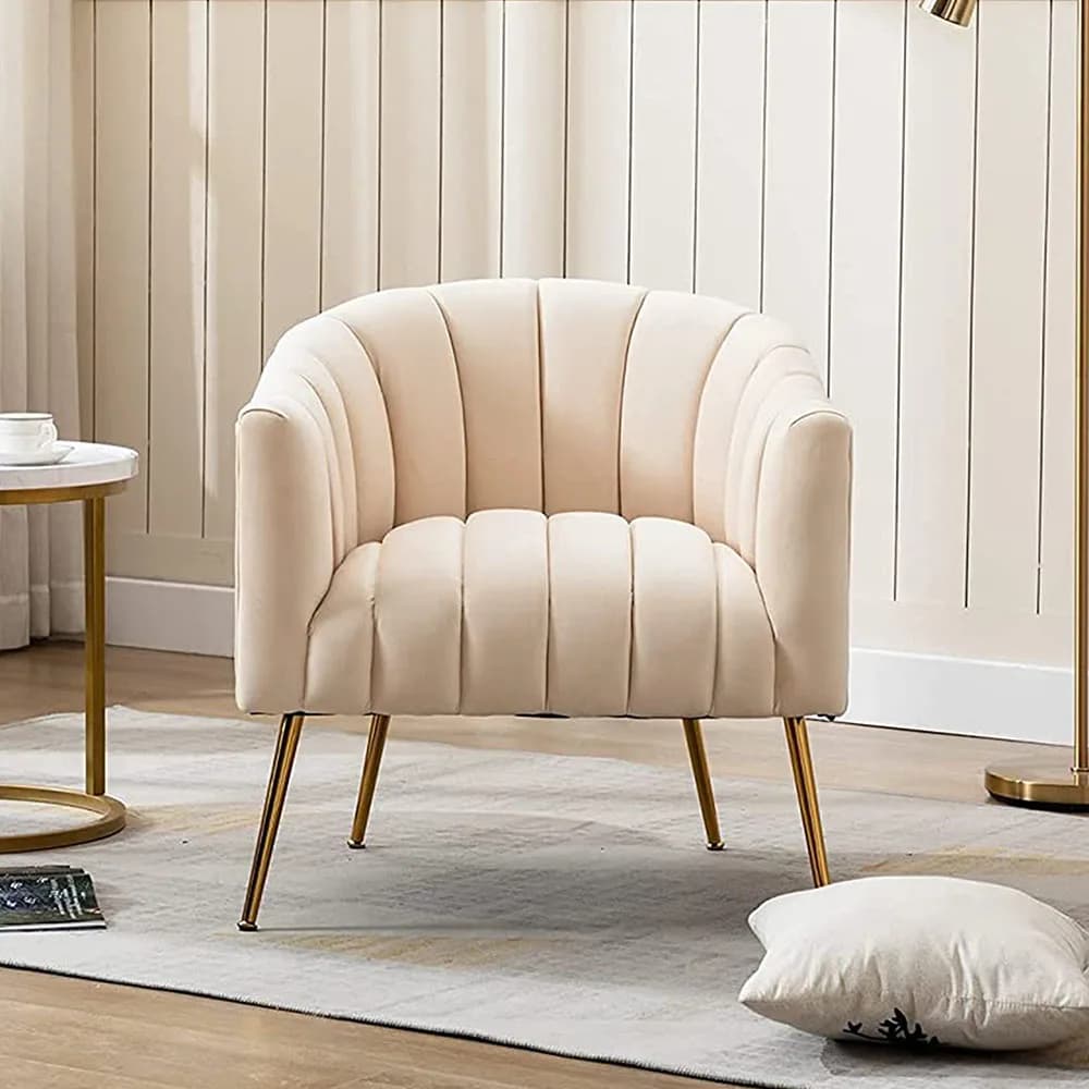 SEYNAR-Fauteuil tonneau moderne Glam en velours, sofa d'appoint crème pour adultes, pour le salon